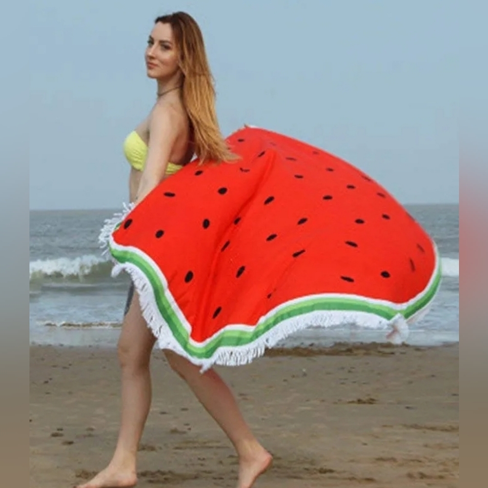 Watermelon Beach Towel Large Round Swim Blanket 56in Summer